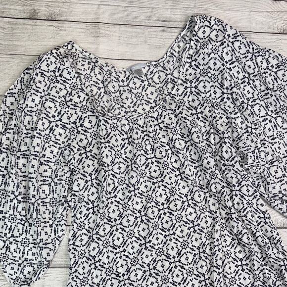 Eberjey White and Black Flowy Scoop Neck Tunic Top with Wide Sleeves Med / Large - Picture 2 of 6